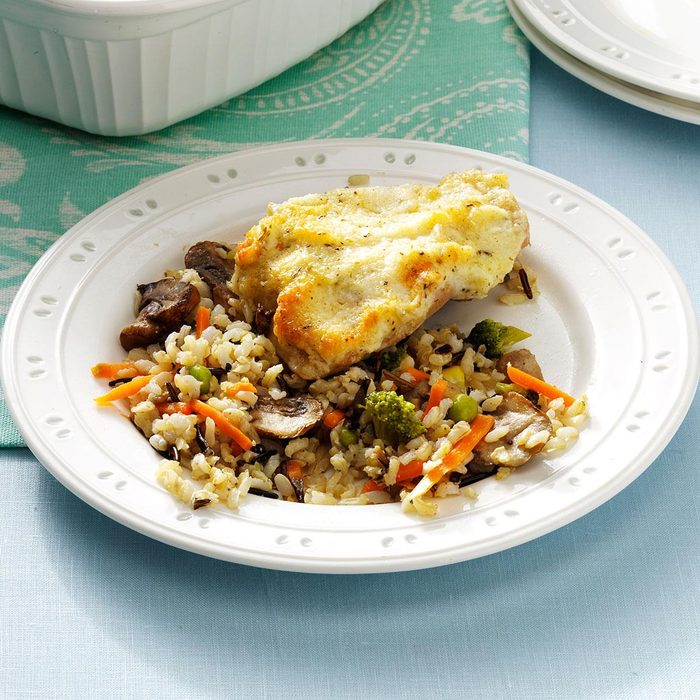 Parmesan chicken with mushroom wild rice