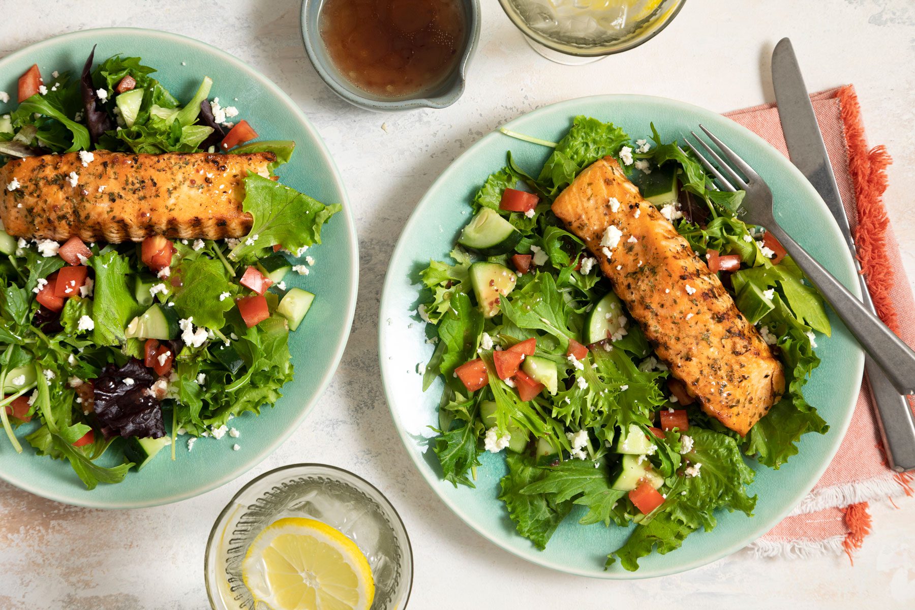 Two Plates of Delicious Feta Salmon Salad