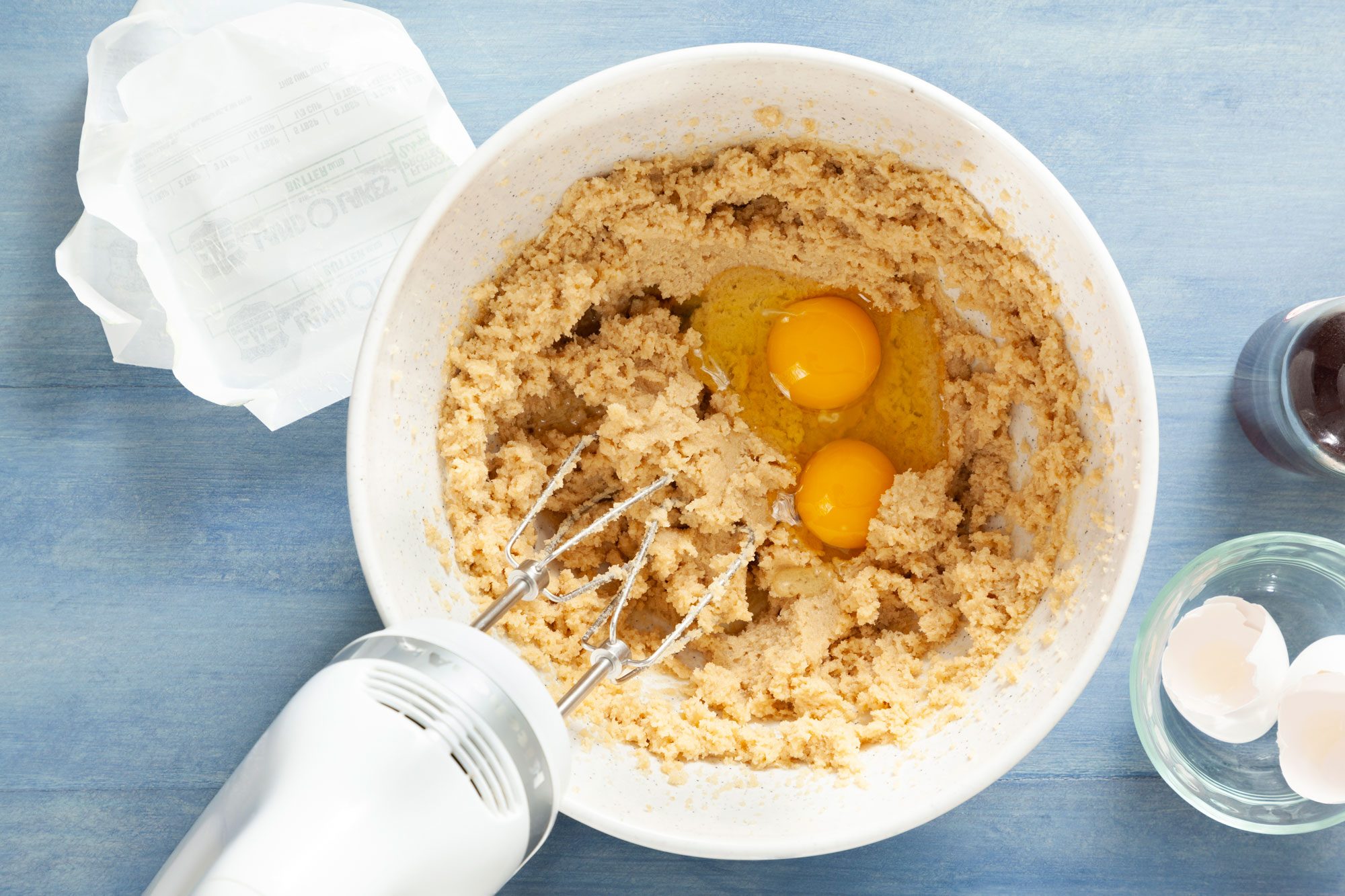 Add vanilla and eggs in mixture