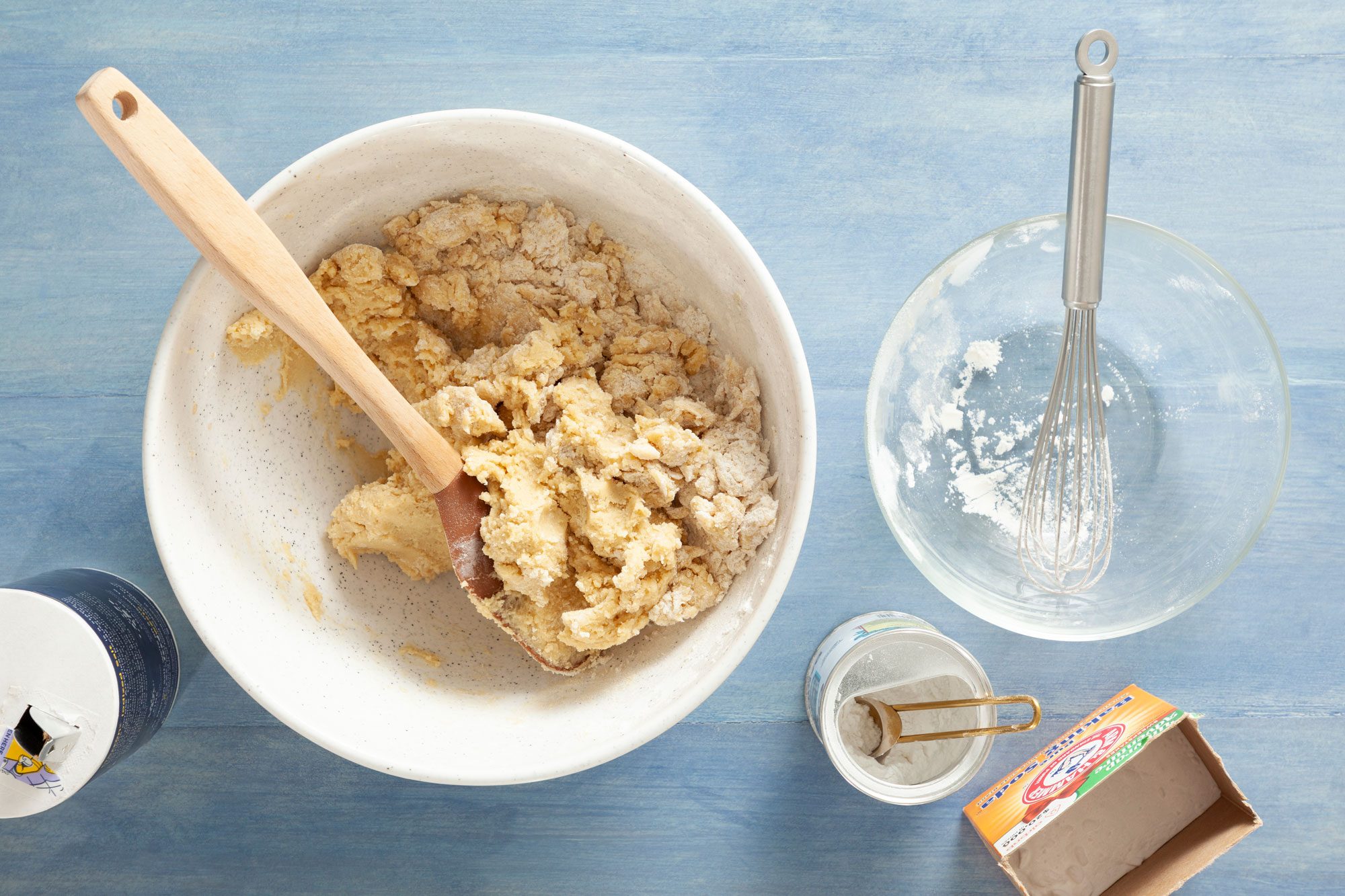 Wishk flour, baking soda, baking powder and salt