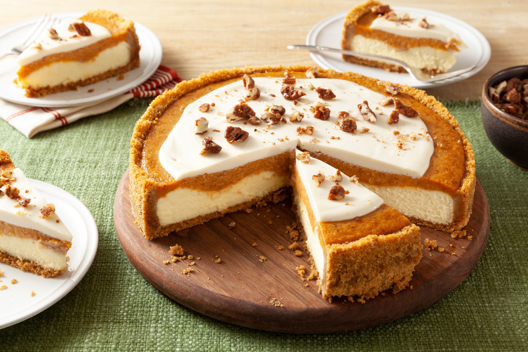 Sweet Potato Cheesecake sliced and served in plates