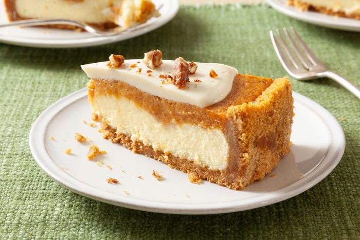 Sweet Potato Cheesecake slice served in a plate