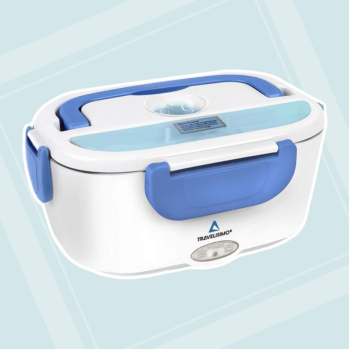 TRAVELISIMO Electric Lunch Box 2 in 1 - Portable Food Warmer for Car, Truck, Home and Work 12V & 110V 40W - Includes 2 Compartments, Removable Stainless Steel Food Heater Container (Blue)