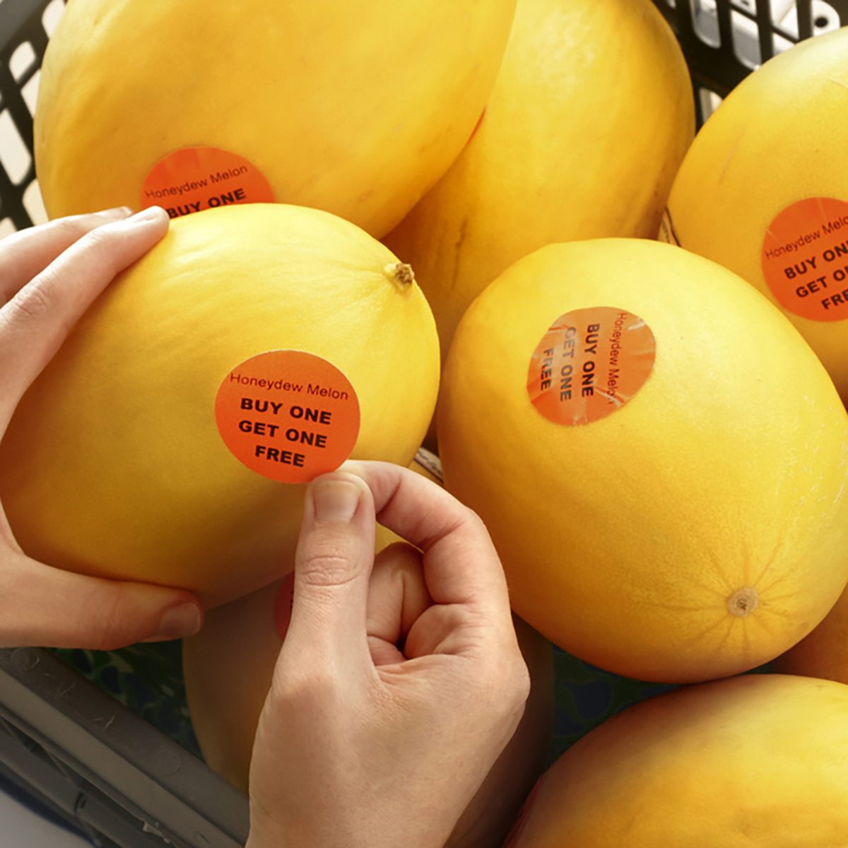BUY ONE GET ONE FREE - Melons being labeled as Buy one get one free; Shutterstock ID 245271379; Job (TFH, TOH, RD, BNB, CWM, CM): Taste of Home
