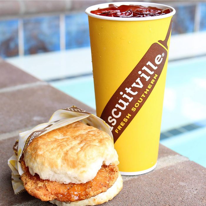 Biscuitville biscuit sandwich and drink
