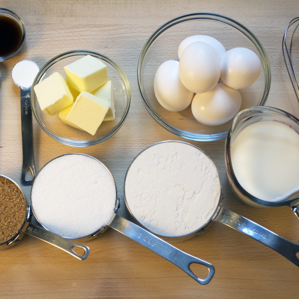 Baking Ingredients on Wooden Board