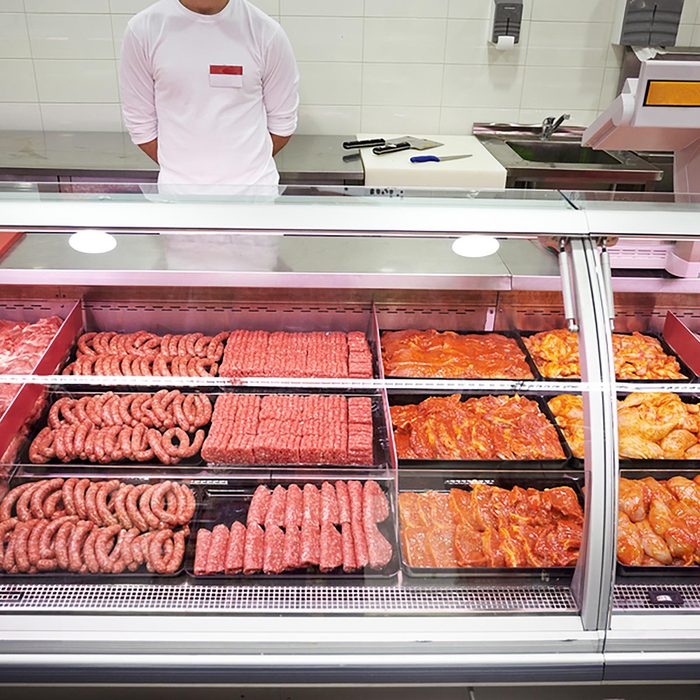 close up of various meat in a supermarket