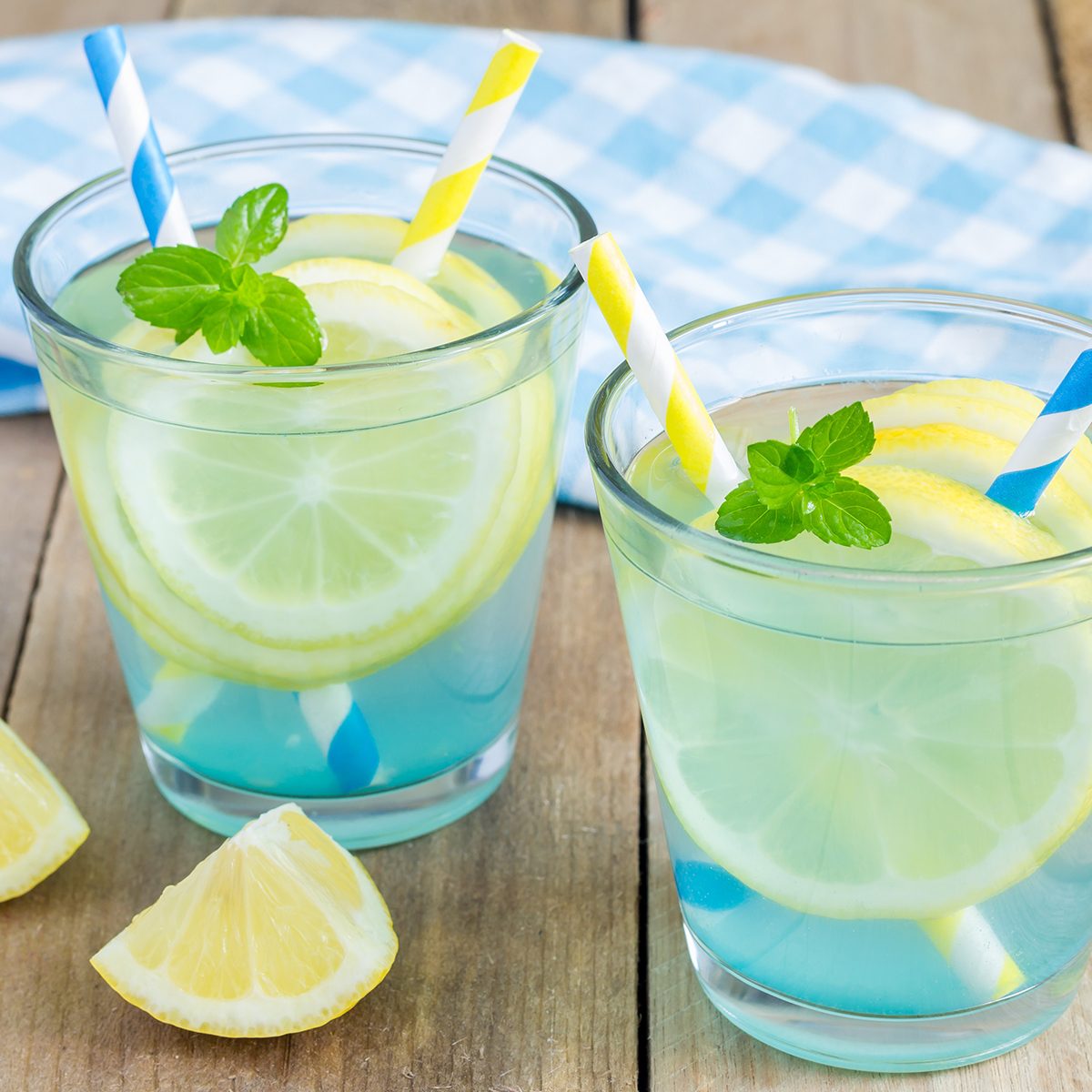 Blue lemonade with fresh lemons