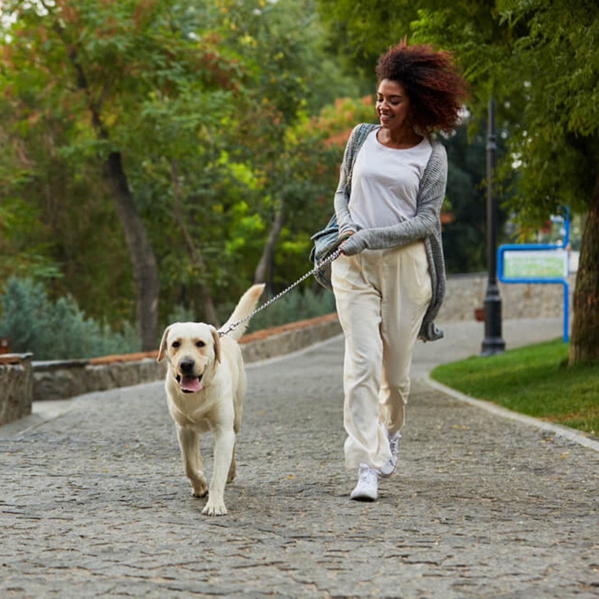 Woman walking her dog