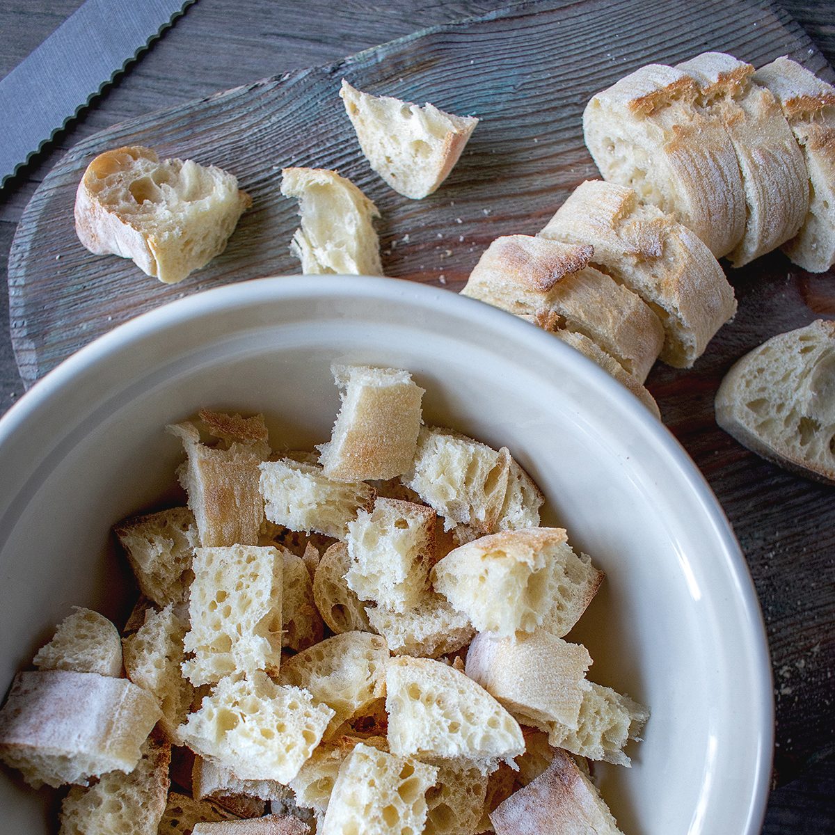 Cubed French baguette bread and cornbread baked for Thanksgiving stuffing; Shutterstock ID 1228066081; Job (TFH, TOH, RD, BNB, CWM, CM): TOH