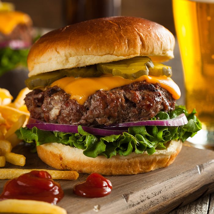 Grass Fed Bison Hamburger with Lettuce and Cheese