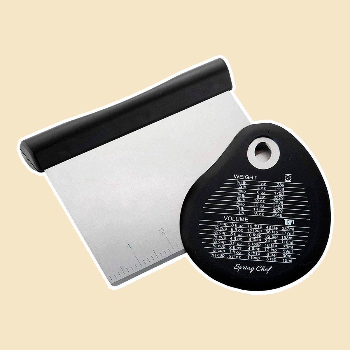 Spring Chef Stainless Steel Pastry Scraper/Bench Scraper Chopper, Best as Pizza and Dough Cutter