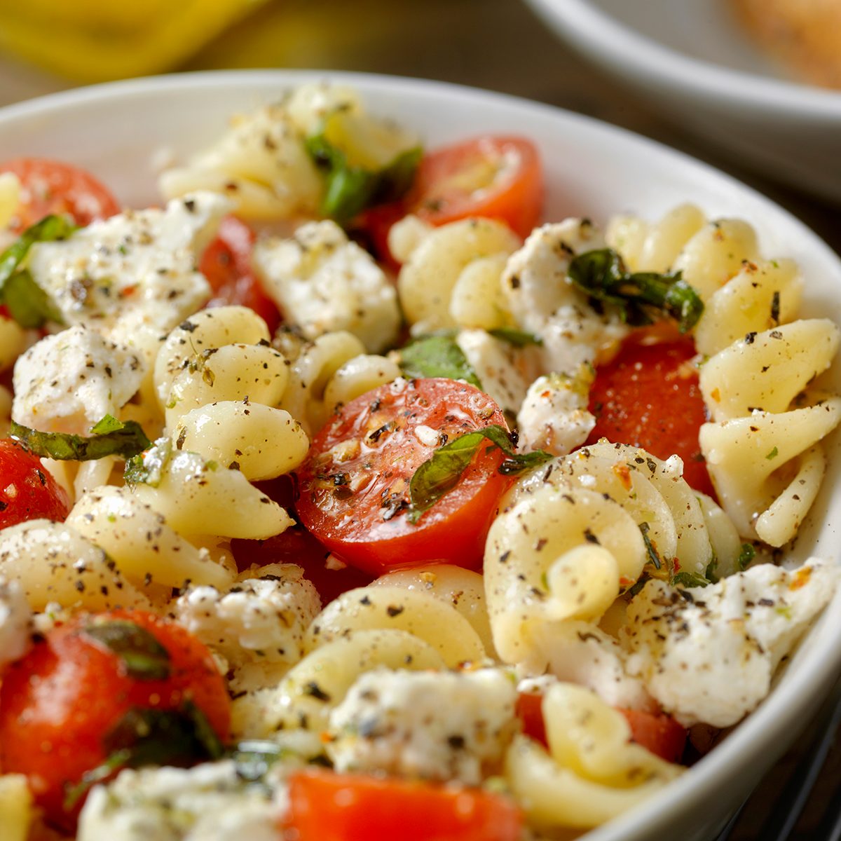 Tomato and Feta, Pasta Salad with Freshly Chopped Basil
