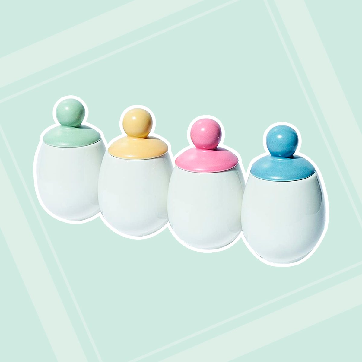 AggCoddler - Porcelain & Silicone Egg Cookers - Easily Cook Eggs with Toppings & Mix-Ins - Microwave & Dishwasher Safe - Steam, Poach, Boil Eggs - Displays Well in Kitchen - Set of 4