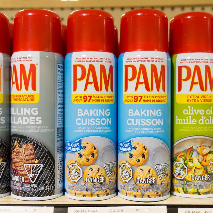 TORONTO, CANADA - 2016/10/23: PAM: cooking sprays in store shelf. PAM is a brand name by Conagra Foods which an American Company. (Photo by Roberto Machado Noa/LightRocket via Getty Images)