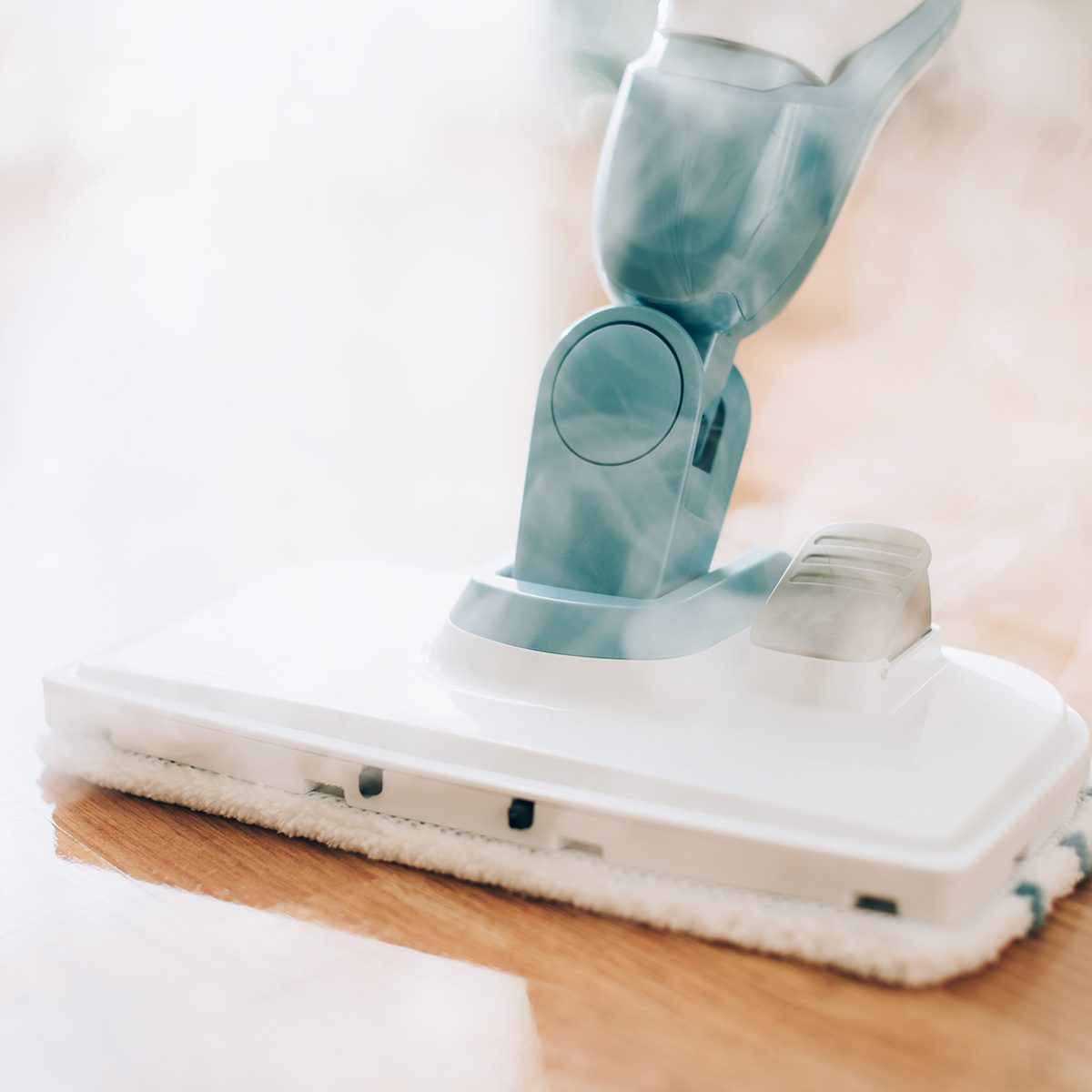 Cleaning the floor with steam cleaner. Banner and copy space. Cleaning service concept.