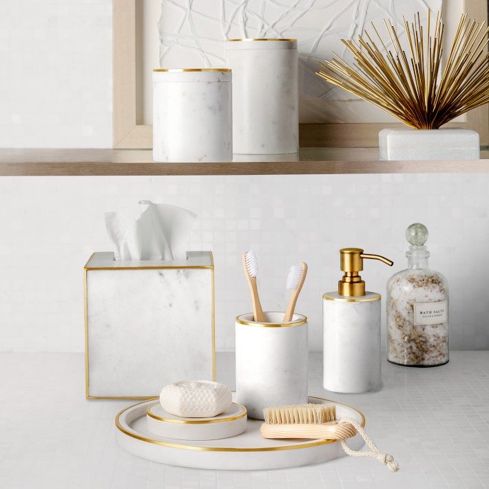 White Marble And Brass Toothbrush Holde