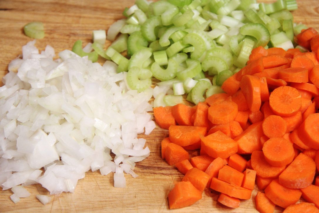 prepped vegetables for pioneer woman potato soup