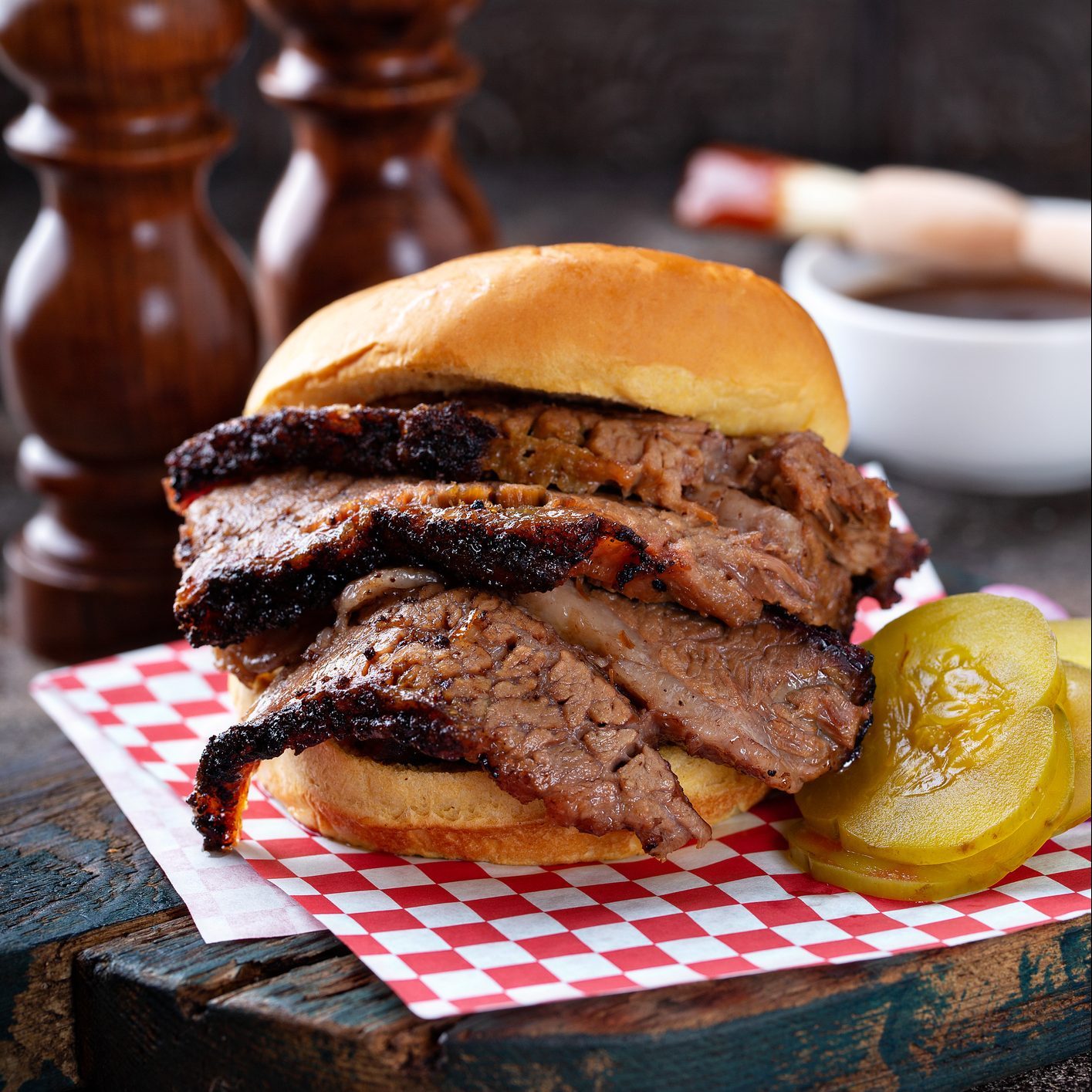 Smoked beef brisket sandwich
