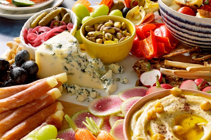 close up of snack charcuterie board