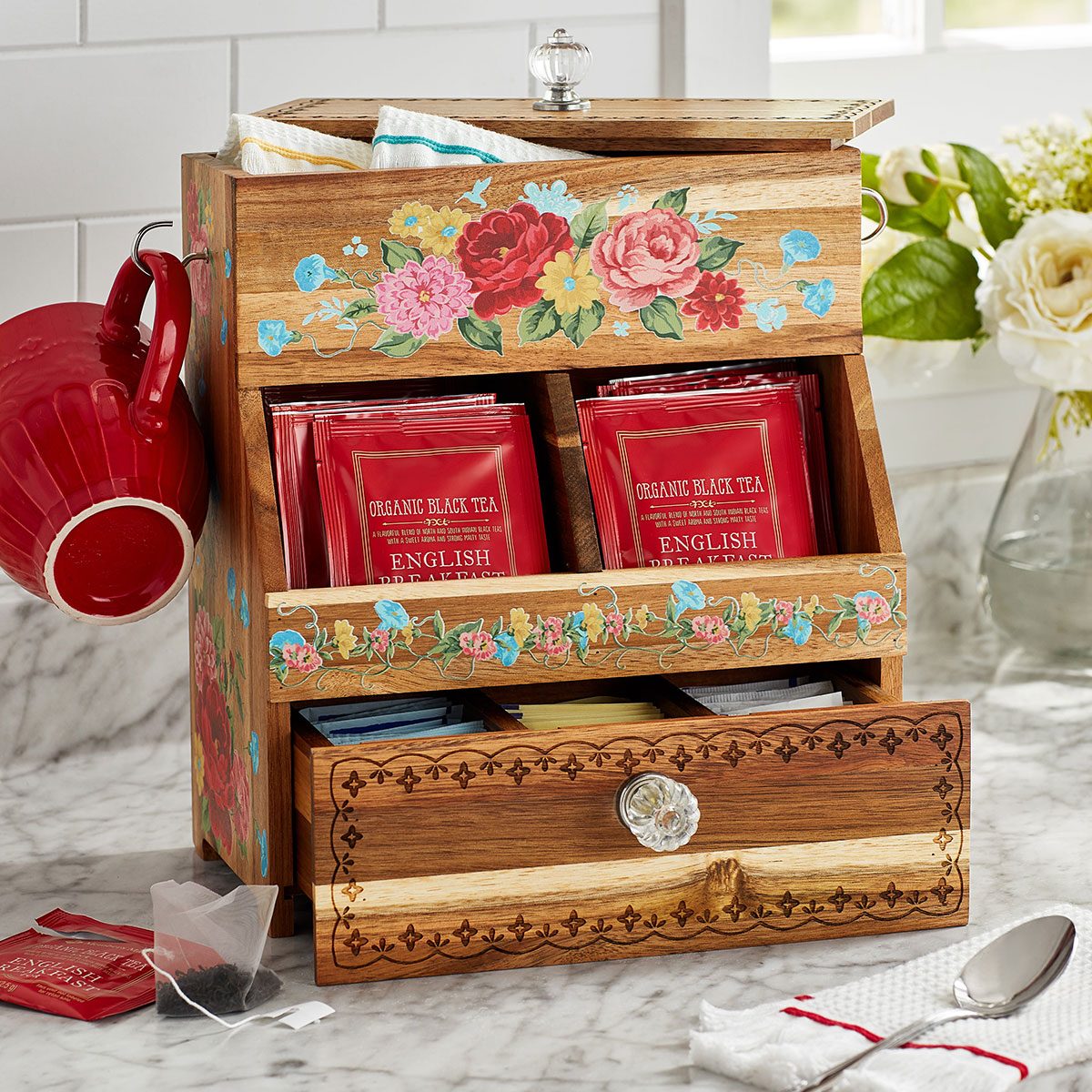 The Pioneer Woman Wooden Tea Bag Organizer