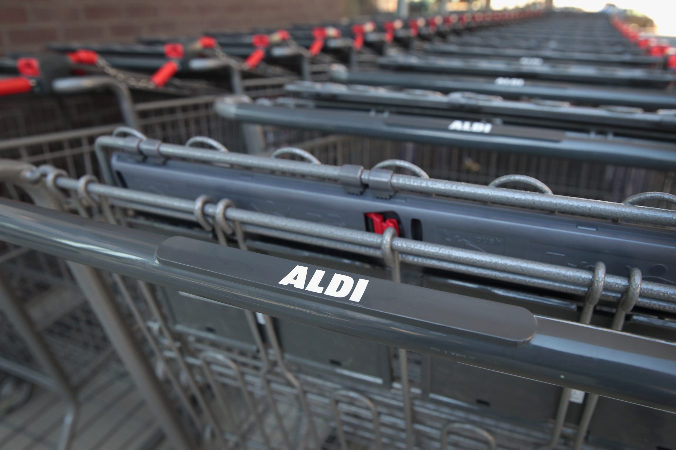 Aldi carts outside of store