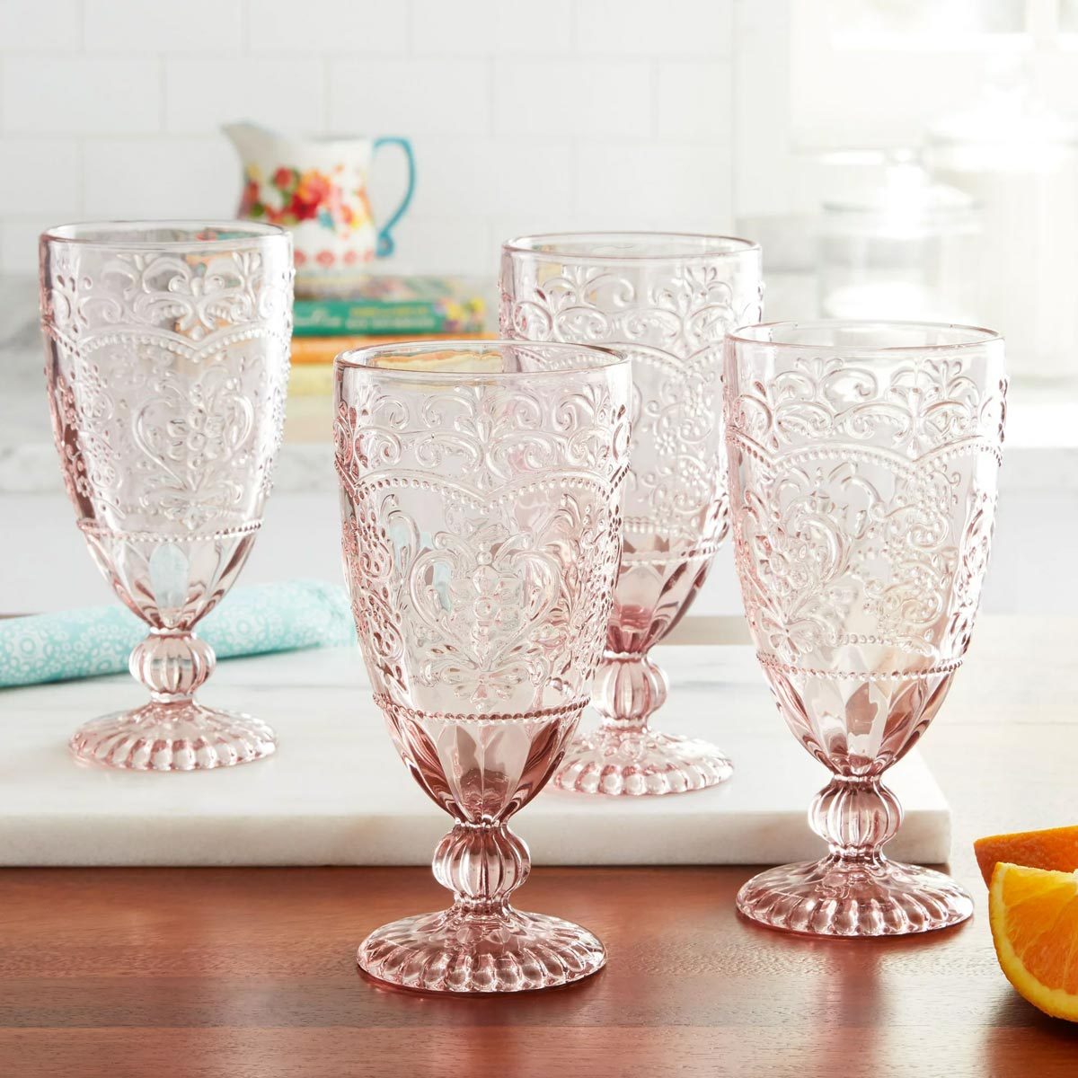 Vintage-looking, Rose-colored Glass Goblets
