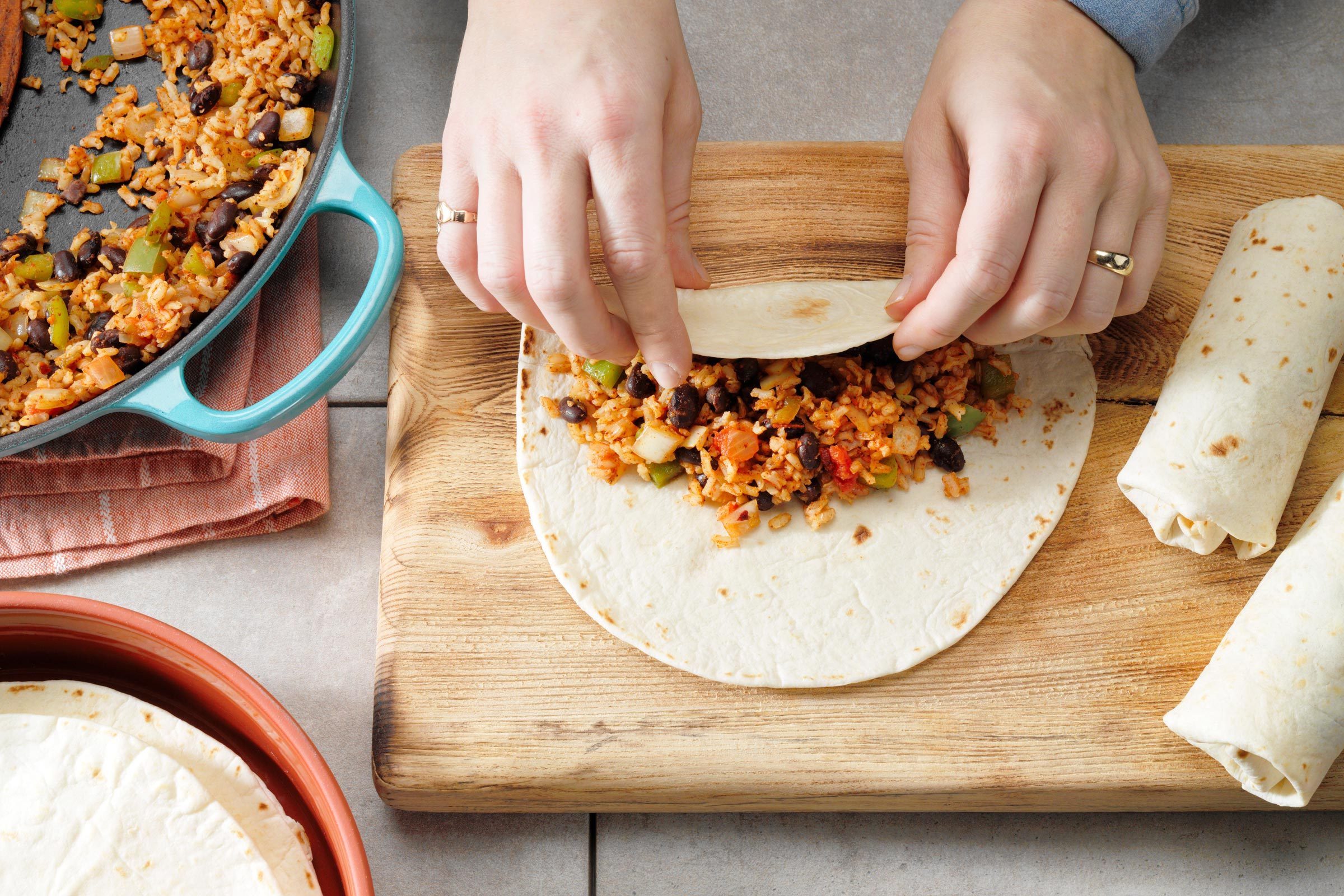 filling and wrapping a burrito 