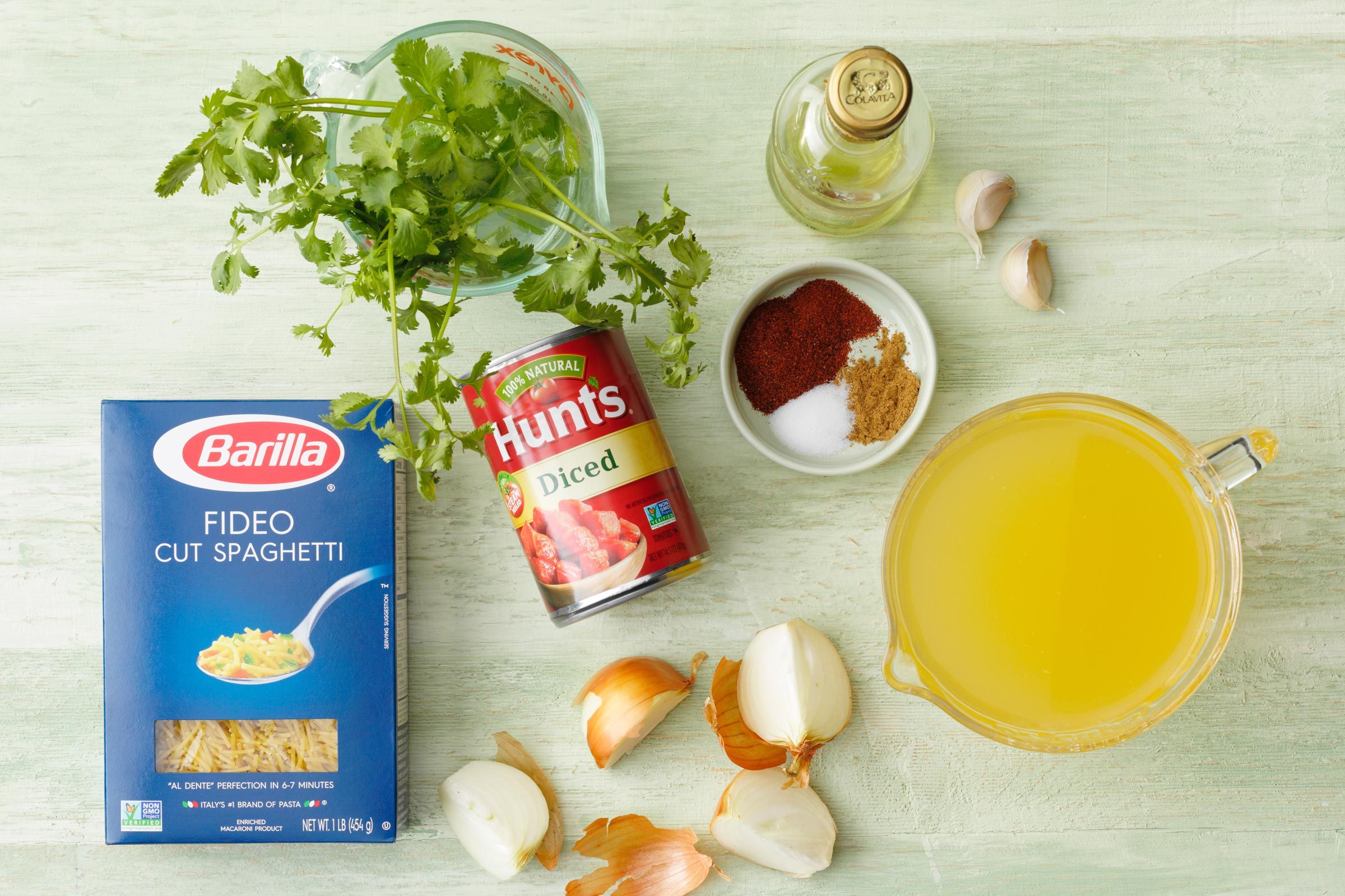 ingredients for Sopa De Fideo—aka Mexican Noodle Soup