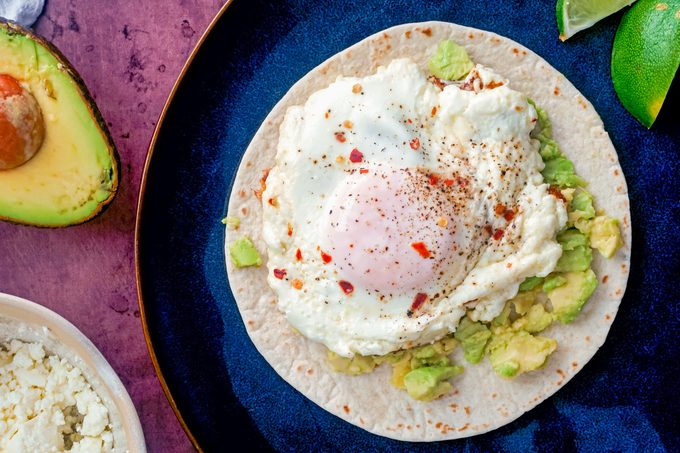 Fried Feta Eggs on a Tortilla with Avocado