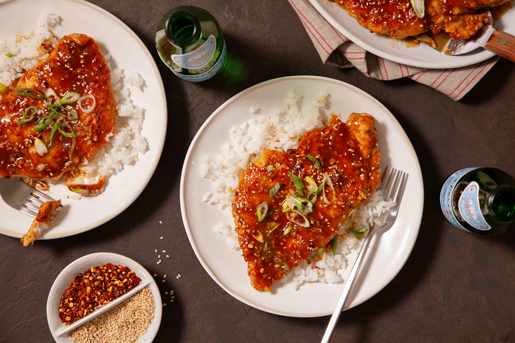 Honey Garlic Chicken plated with rice