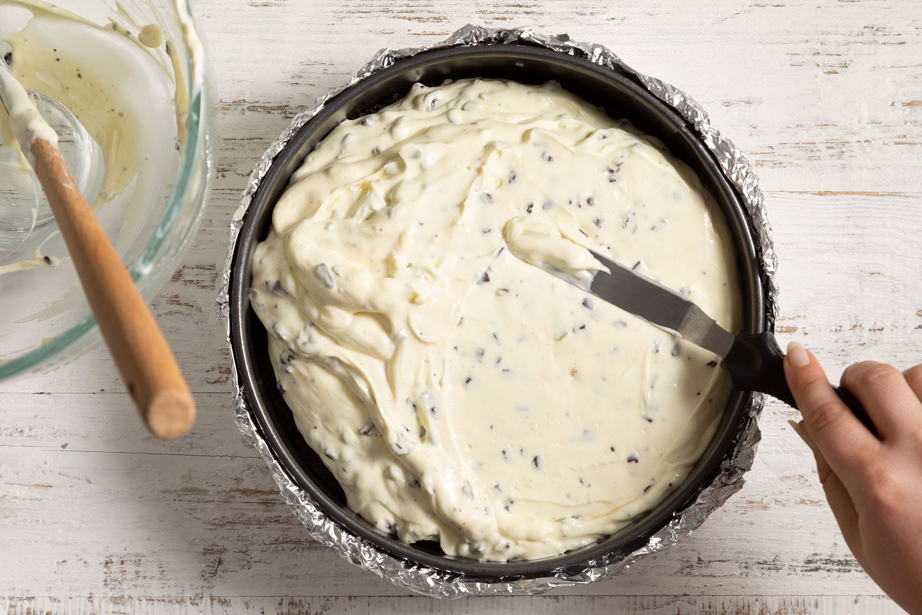 Putting batter on pan