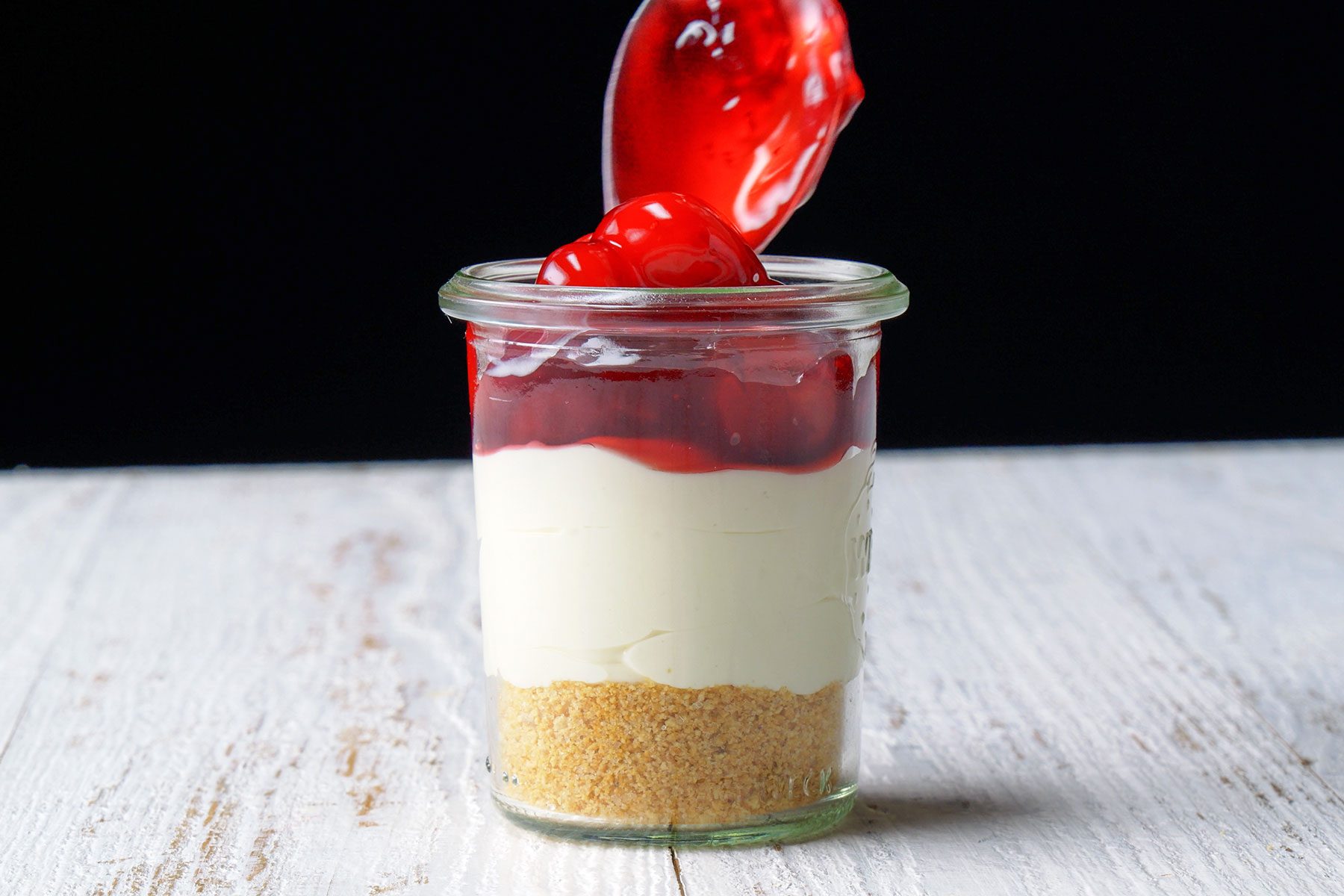 Strawberry layering on desert