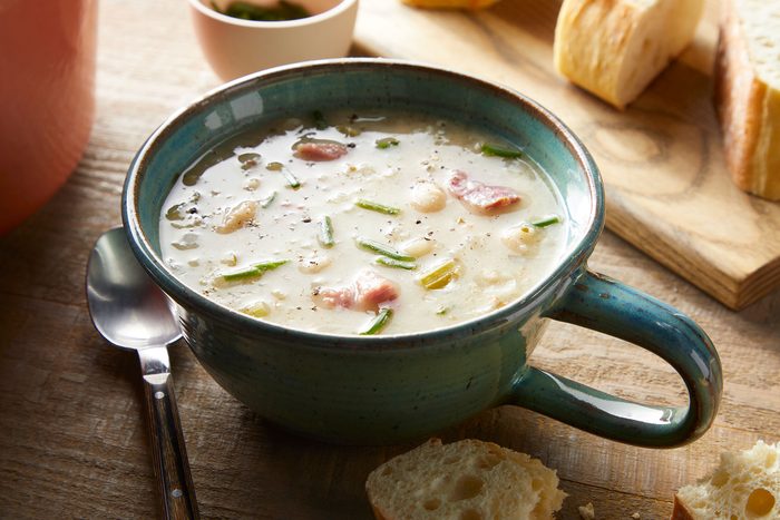 Senate Bean Soup served in cup with bread