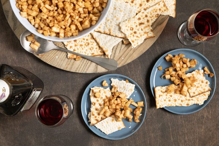 Charoset in small plates served with matzo