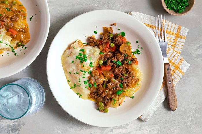 Crockpot Shepherd's Pie garnished with parsley served on plate