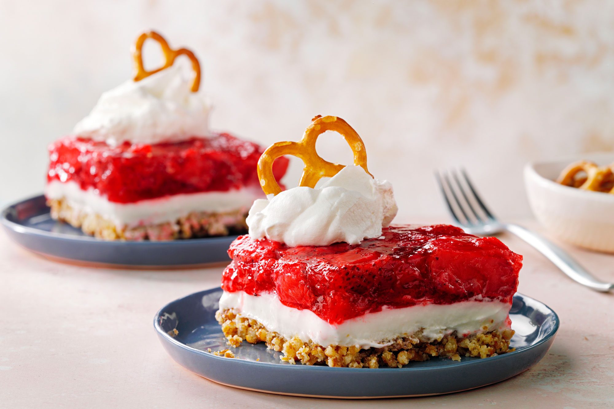 Scrumptious Strawberry Pretzel Salad served in two plates