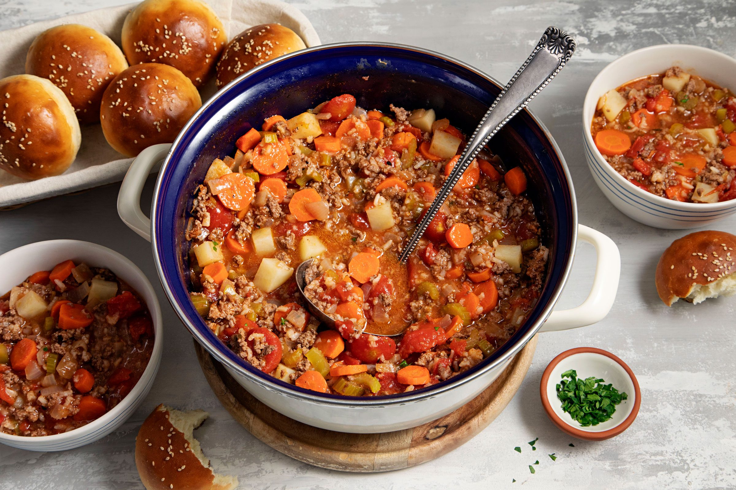 Hamburger Stew in a large pot