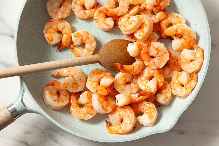 Stir Frying Shrimps on Skillet