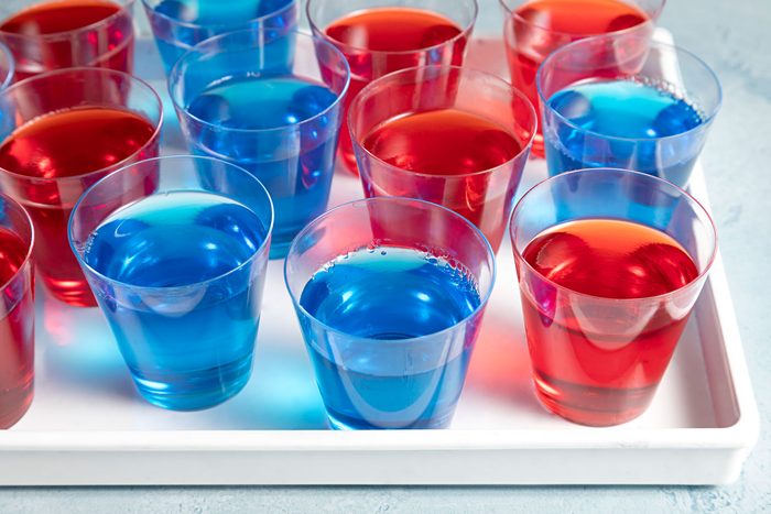 wide shot of jell-o shots in a tray