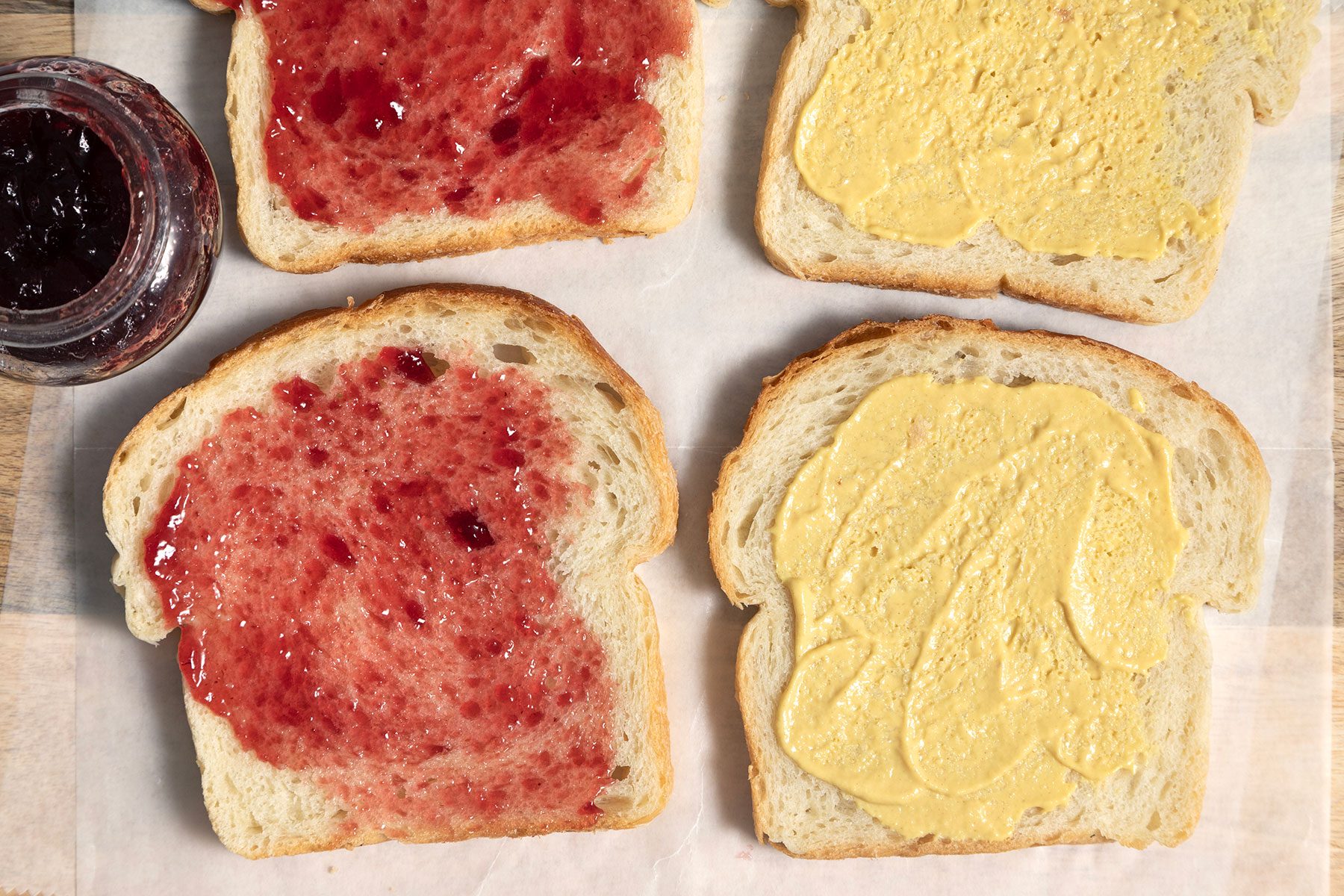 slices of bread with different spreads on them
