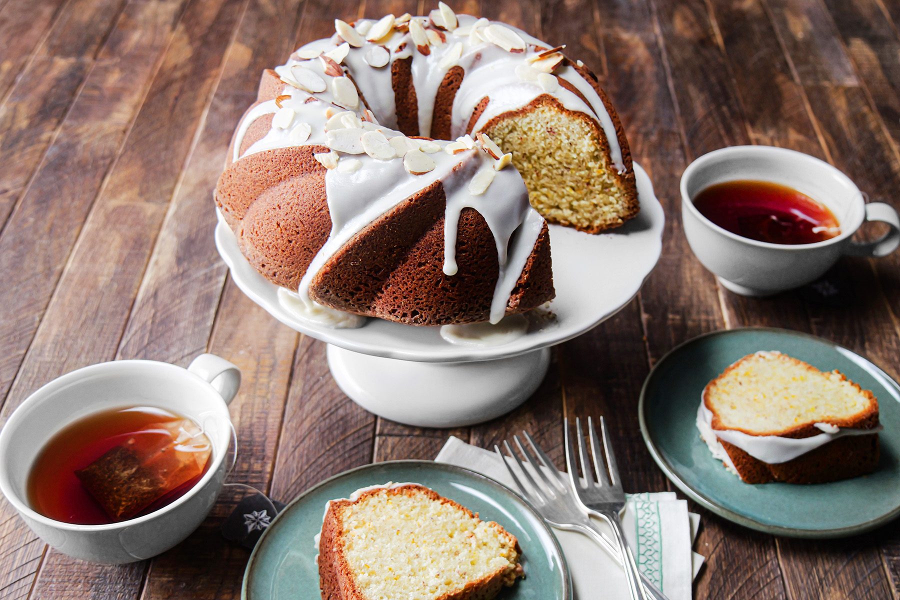 Olive Oil Cake served with tea