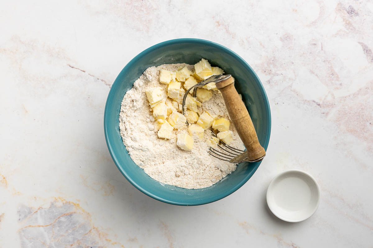Taste of Home blueberry crisp recipe photo of ingredients in a bowl.