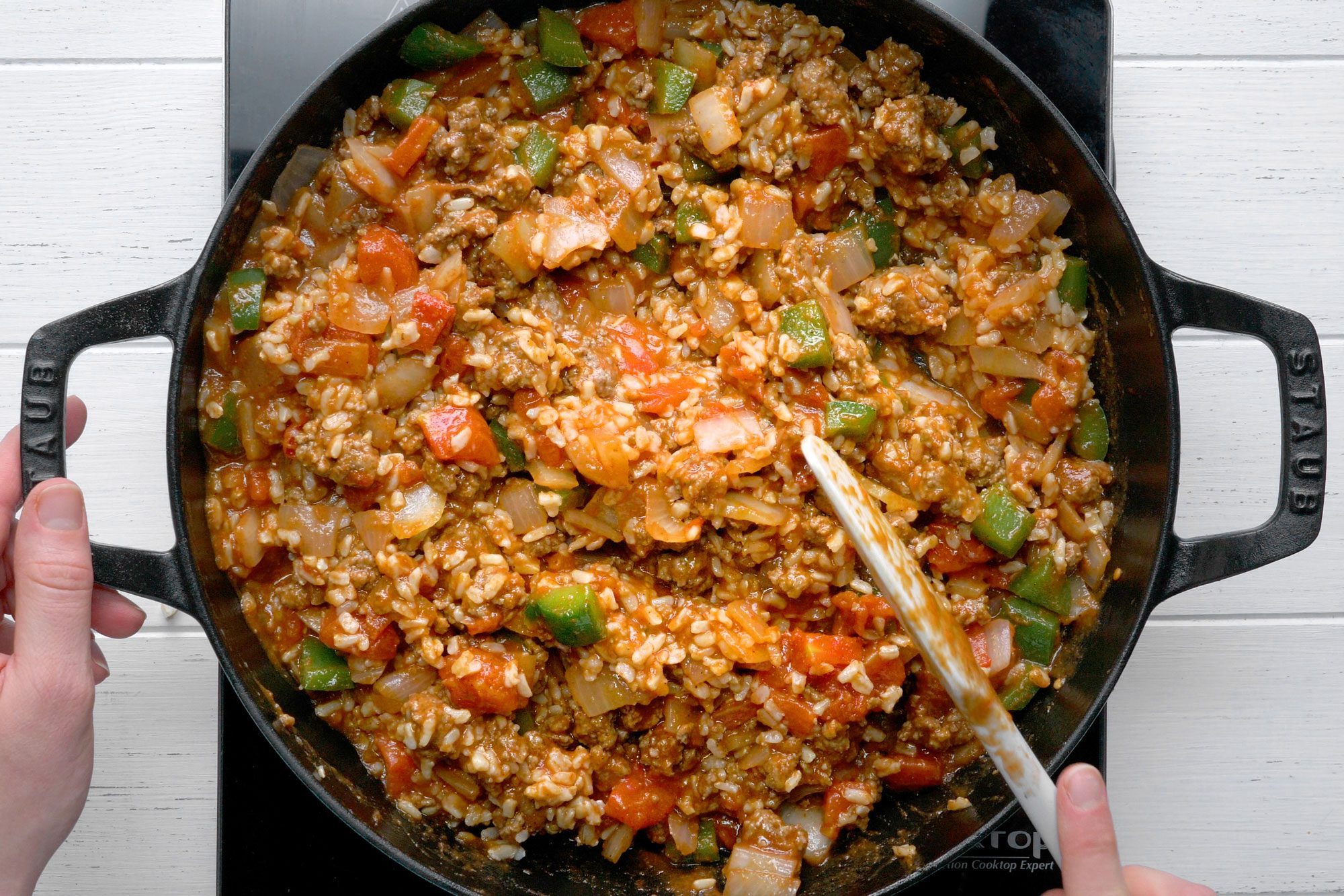 Add the cooked rice and heat through