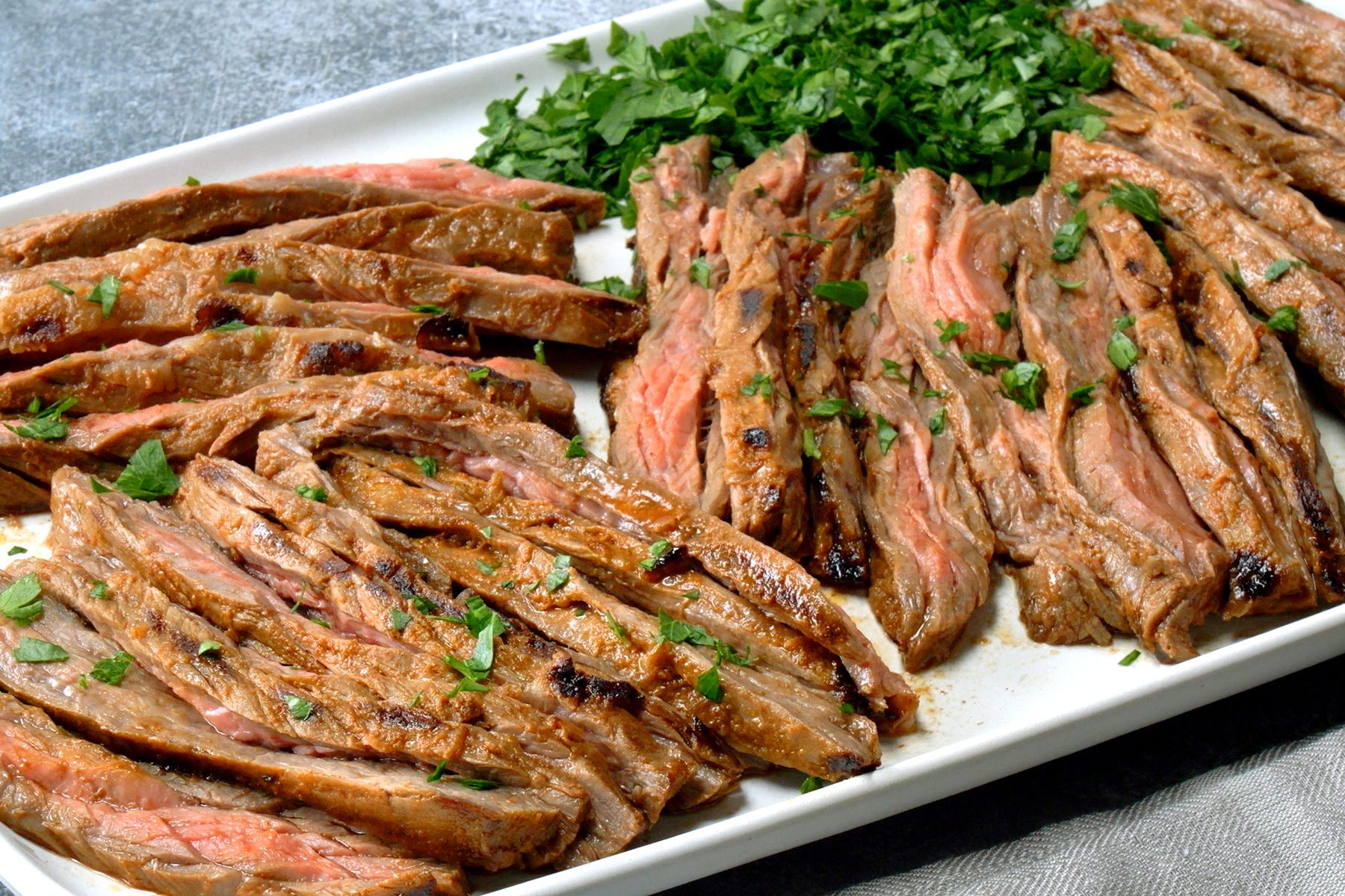 Skirt Steak cut into slices for serving