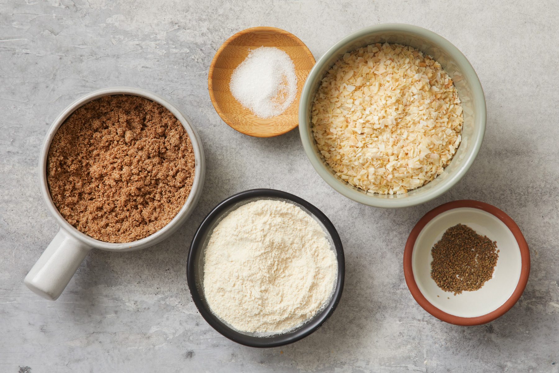 Overhead shot of the ingredients needed for onion soup mix