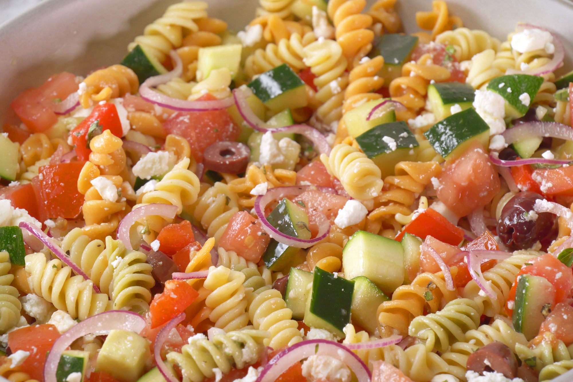close shot of Rotini Pasta Salad