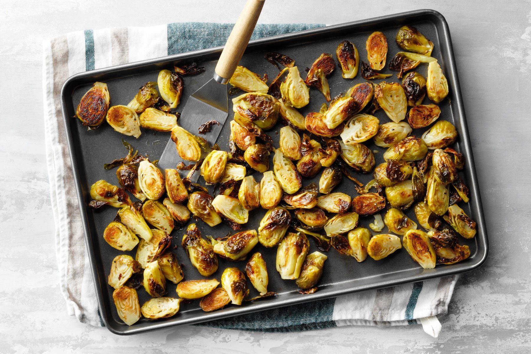 roasting Brussel sprouts on a pan