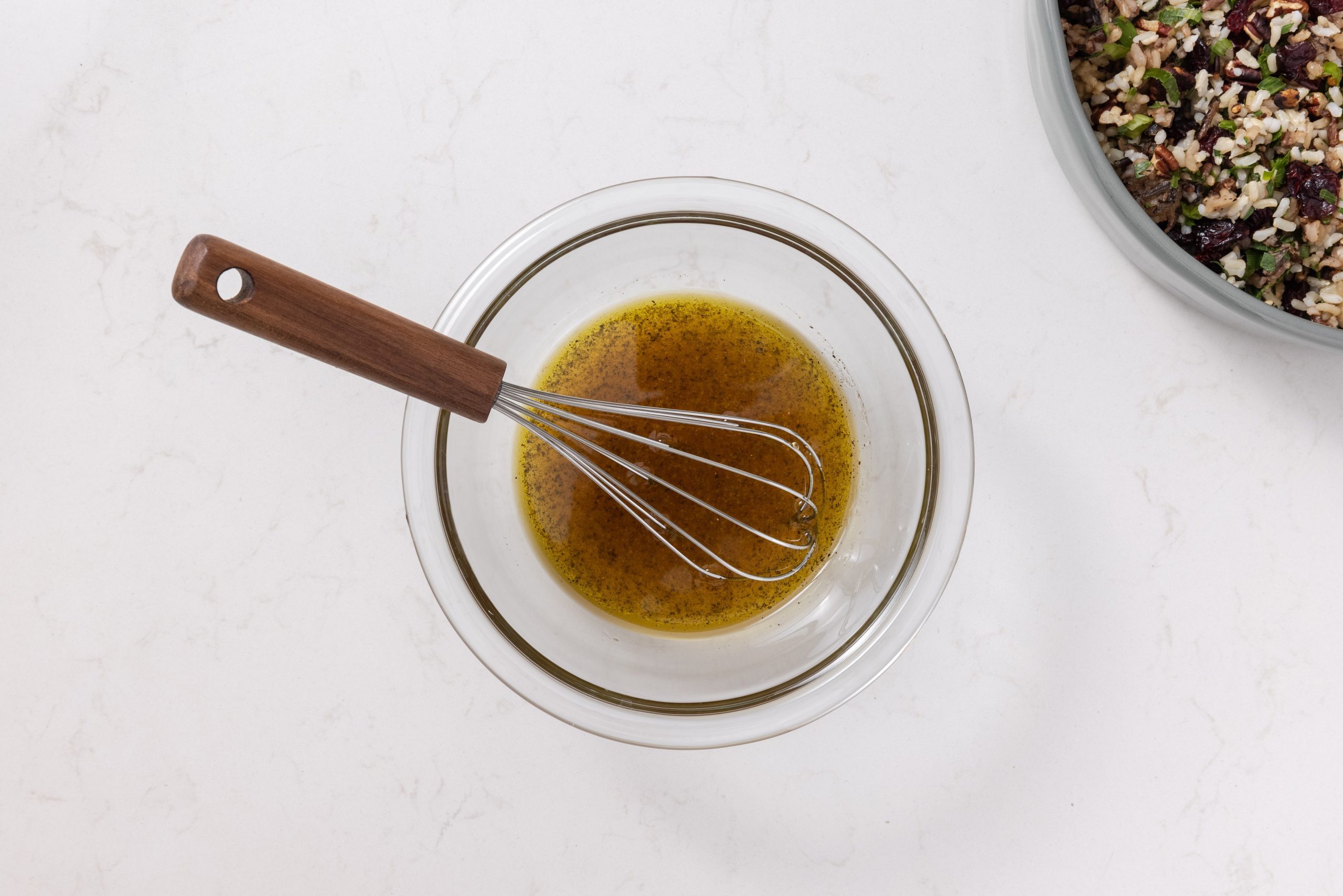 Salad Dressing Being Prepared In Small Mixing Bowl.