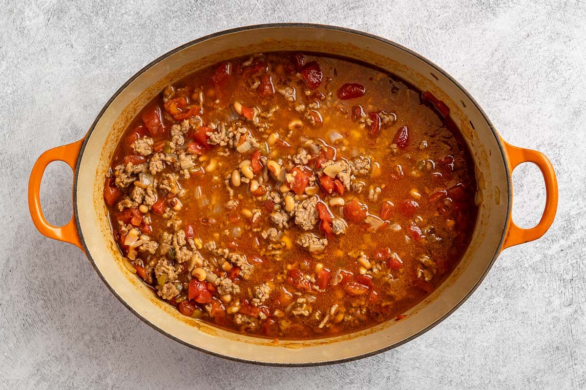 Taste of Home Black Eyed Pea Soup recipe photo of all the remaining ingredients cooked in the Dutch oven.